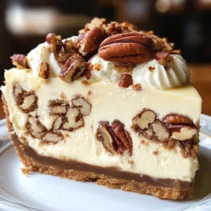 Derby Day cheesecake dessert slice loaded with pecans, vanilla cheesecake filling, and whipped cream topping