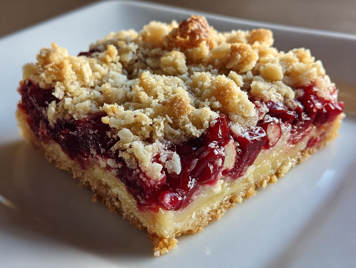 Cherry Pie Crumb Bars Recipe - Crunchy Creamy Sweet
