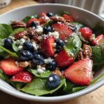 30-Minute Strawberry Spinach Salad – A Flavor Explosion! 8 30-Minute Strawberry Spinach Salad with Blueberries Pecans Feta cheese and a Balsamic glaze
