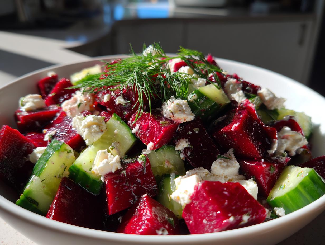 Beet Salad with Feta, Cucumbers and Dill