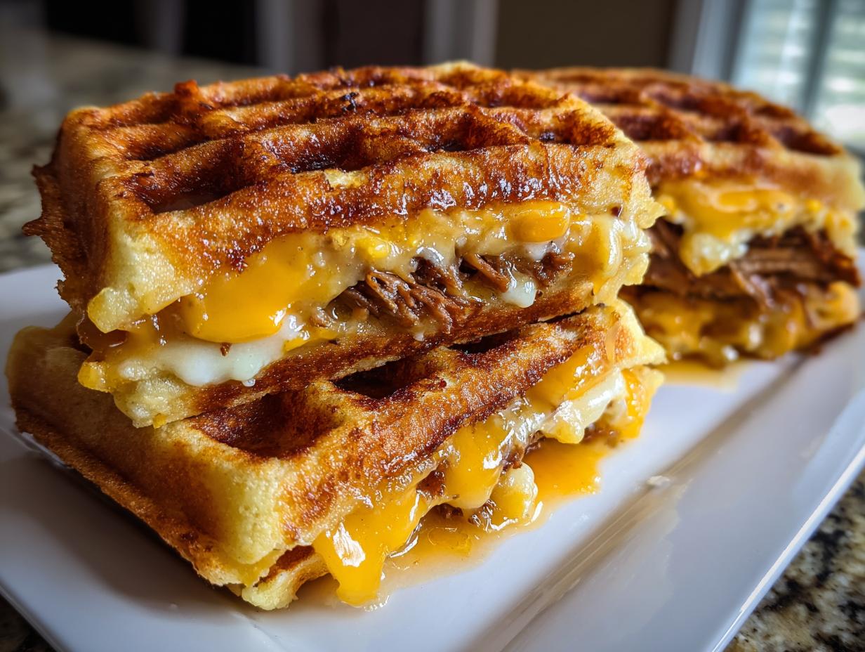 Bourbon-Maple Brisket Grilled Cheese Wafflewich