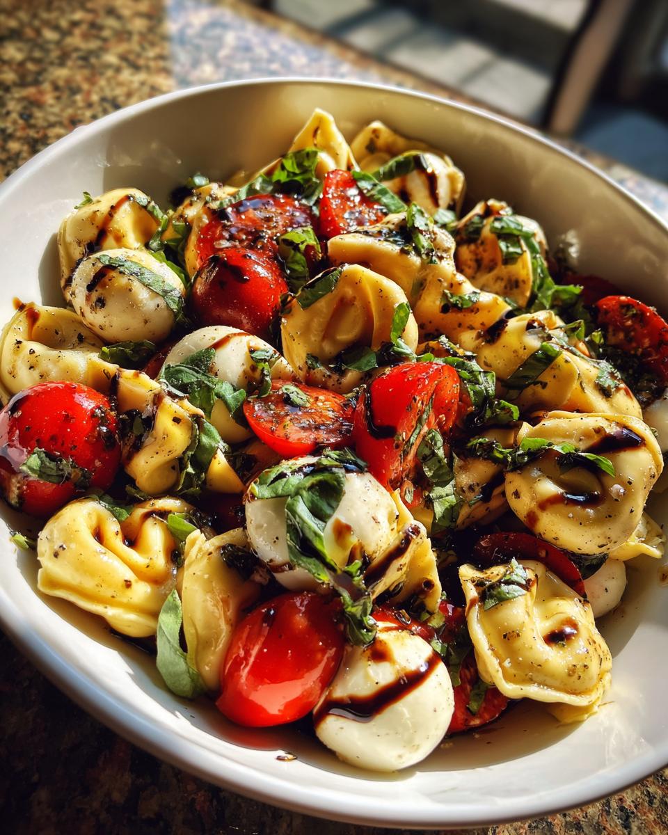 20-Minute Easy Tortellini Caprese Pasta Salad with Balsamic Glaze Bliss 7 Easy Tortellini Caprese Pasta Salad with Balsamic Glaze - detail 2