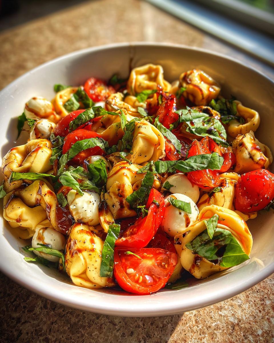 20-Minute Easy Tortellini Caprese Pasta Salad with Balsamic Glaze Bliss 9 Easy Tortellini Caprese Pasta Salad with Balsamic Glaze - detail 4