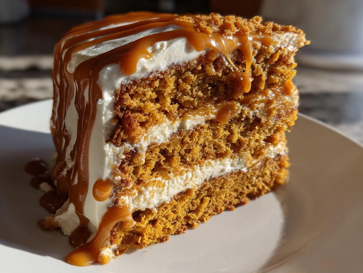 Pumpkin Cake with Caramel Cream Cheese Frosting