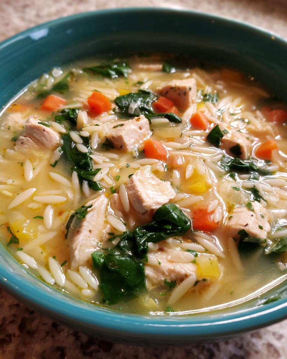 Refreshing Lemon Chicken Orzo Soup with Spinach and Veggies - detail 1
