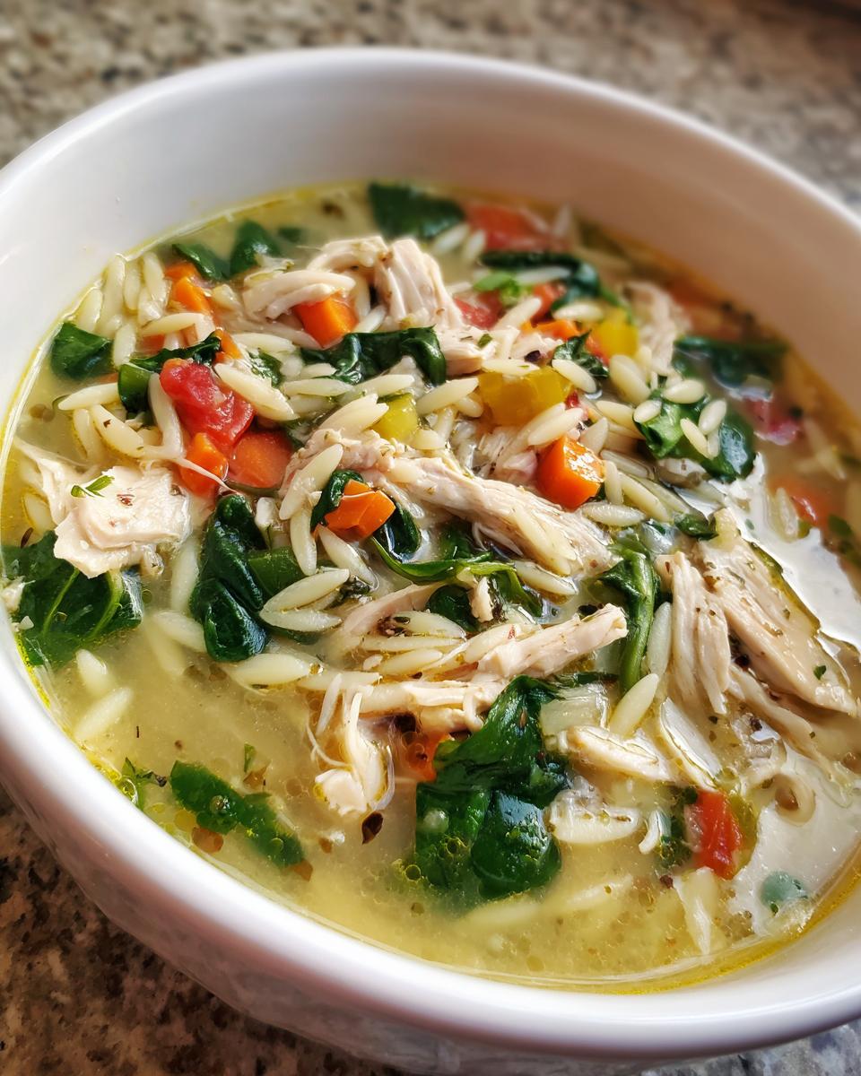 Refreshing Lemon Chicken Orzo Soup with Spinach and Veggies - detail 2