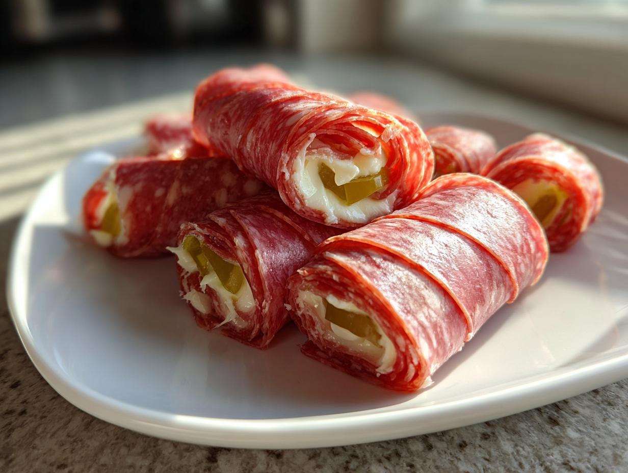 Salami, Cream Cheese, and Pepperoncini Roll-Ups
