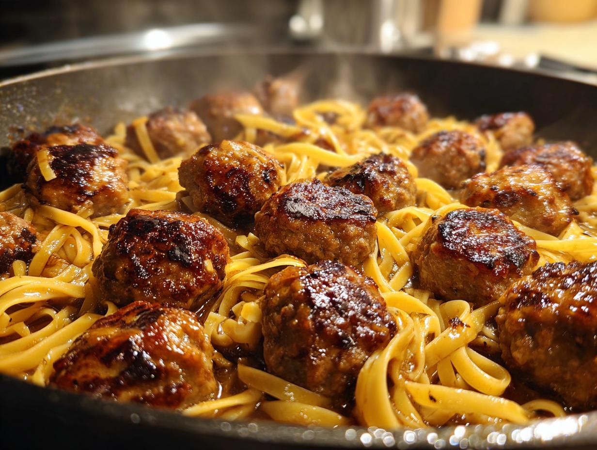 Salisbury Steak Meatball Noodle Skillet