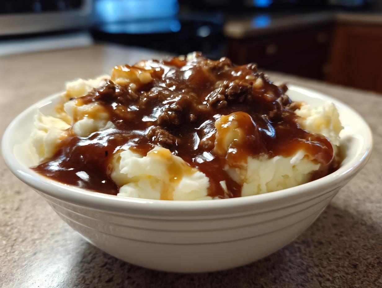 Savory Mashed Potatoes with Beef Gravy