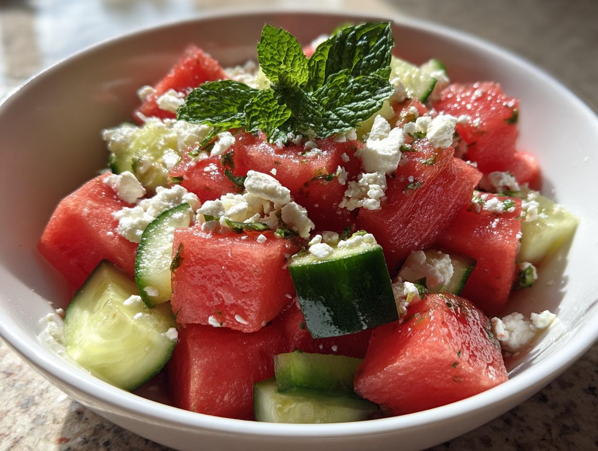 Watermelon Salad with Cucumber and Feta