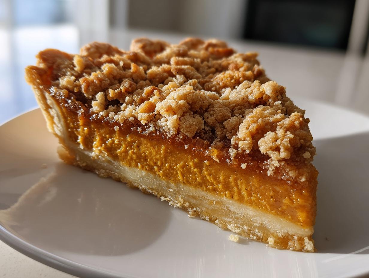 pumpkin pie filling and a golden and crisp cinnamon streusel topping
