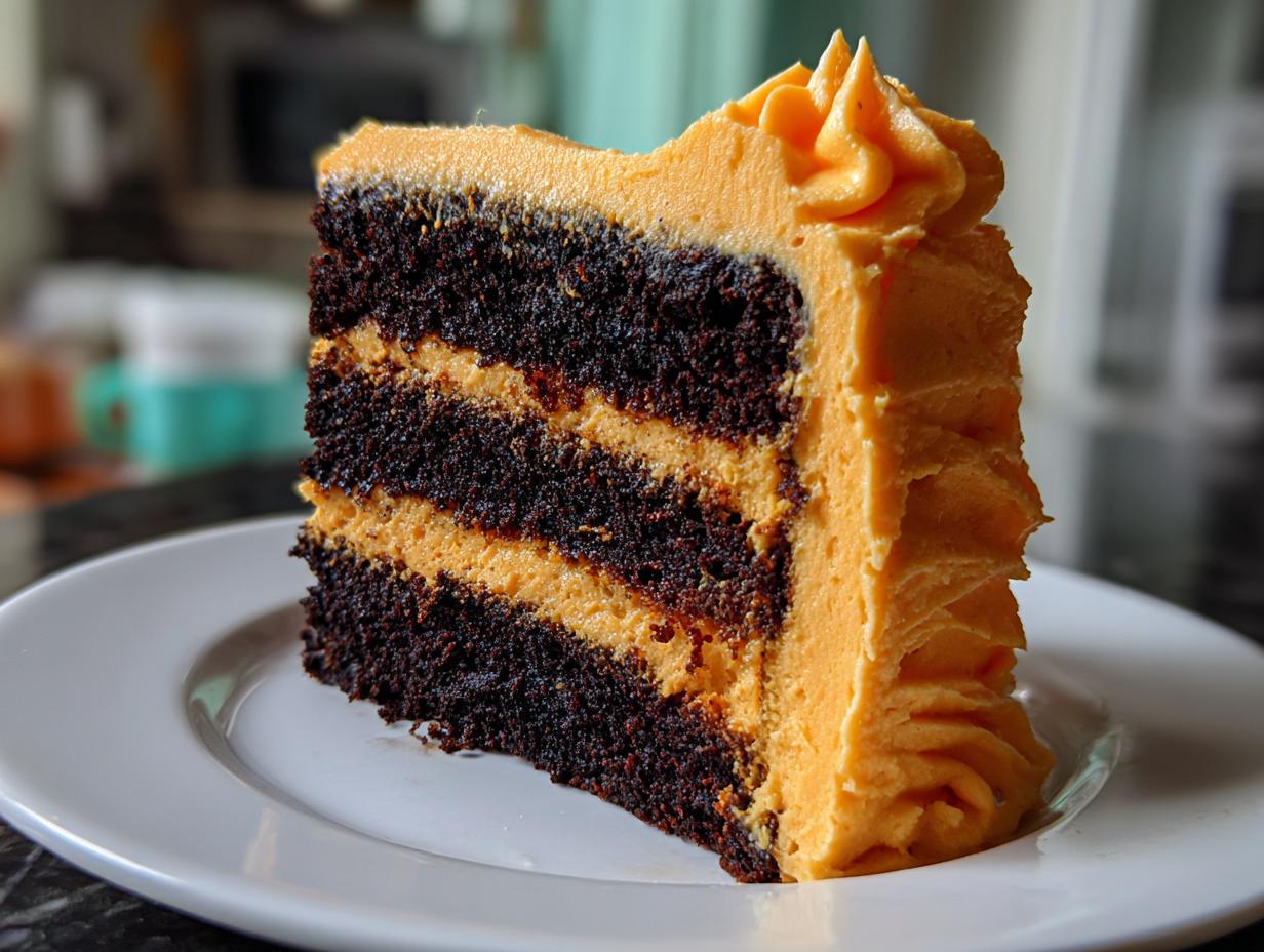 Black Velvet Cake with Orange Buttercream