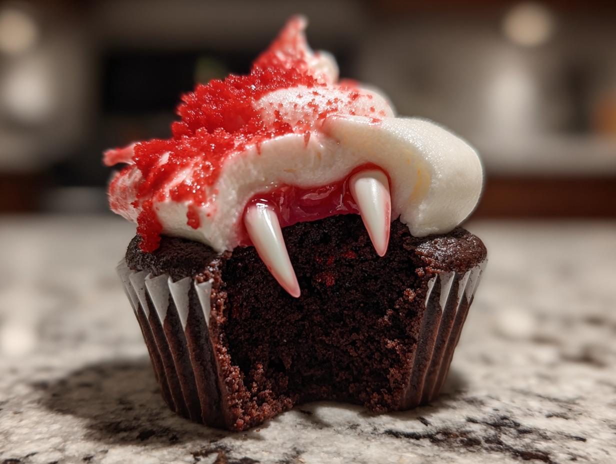 Bloody Vampire Bite Cupcakes