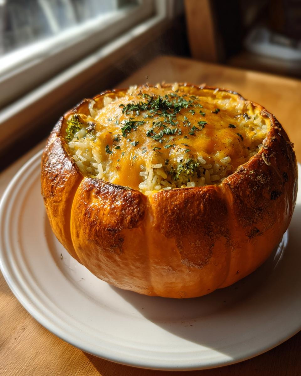 Cheesy Broccoli and Rice Stuffed Pumpkin - detail 3