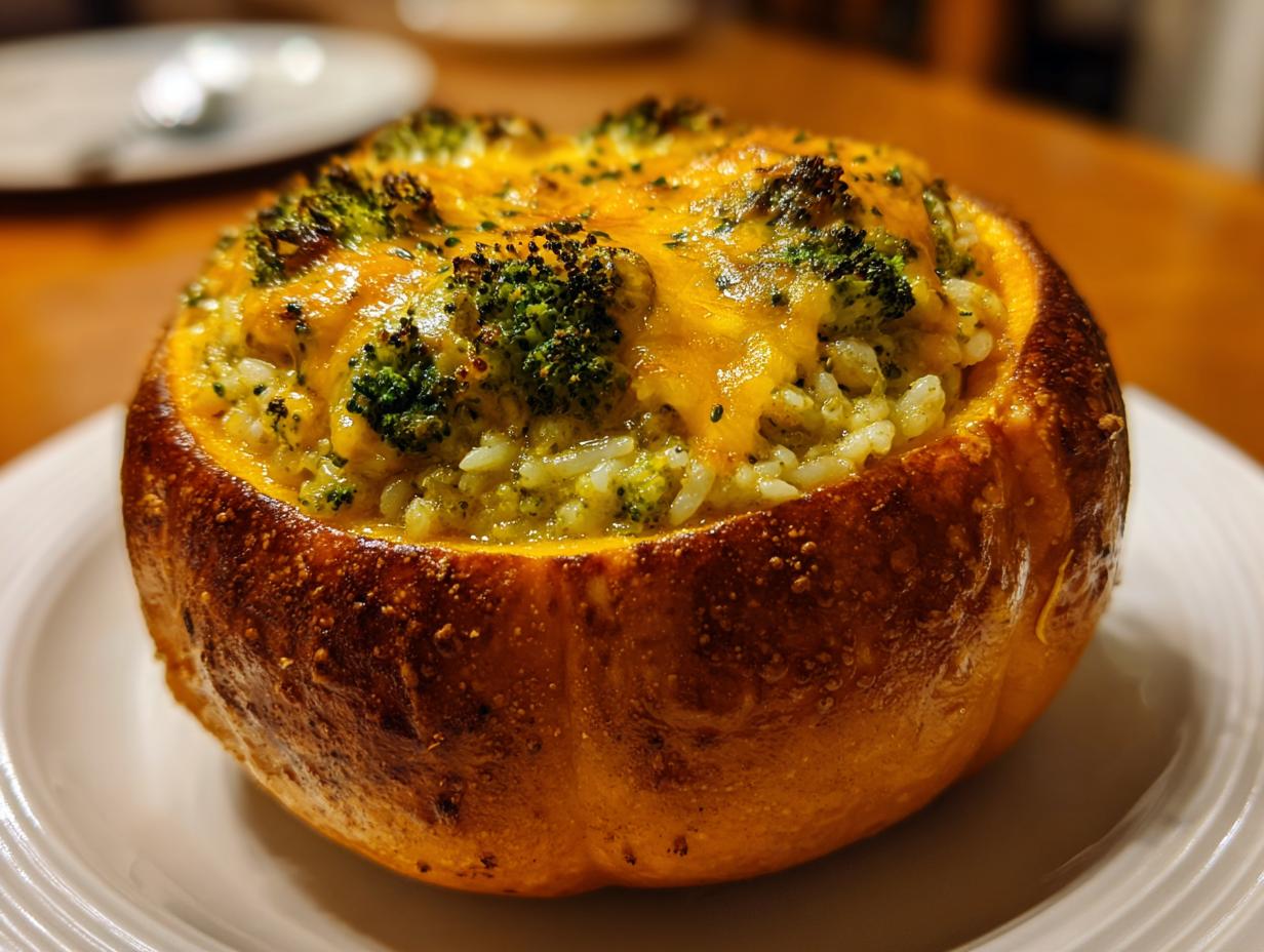 Cheesy Broccoli and Rice Stuffed Pumpkin