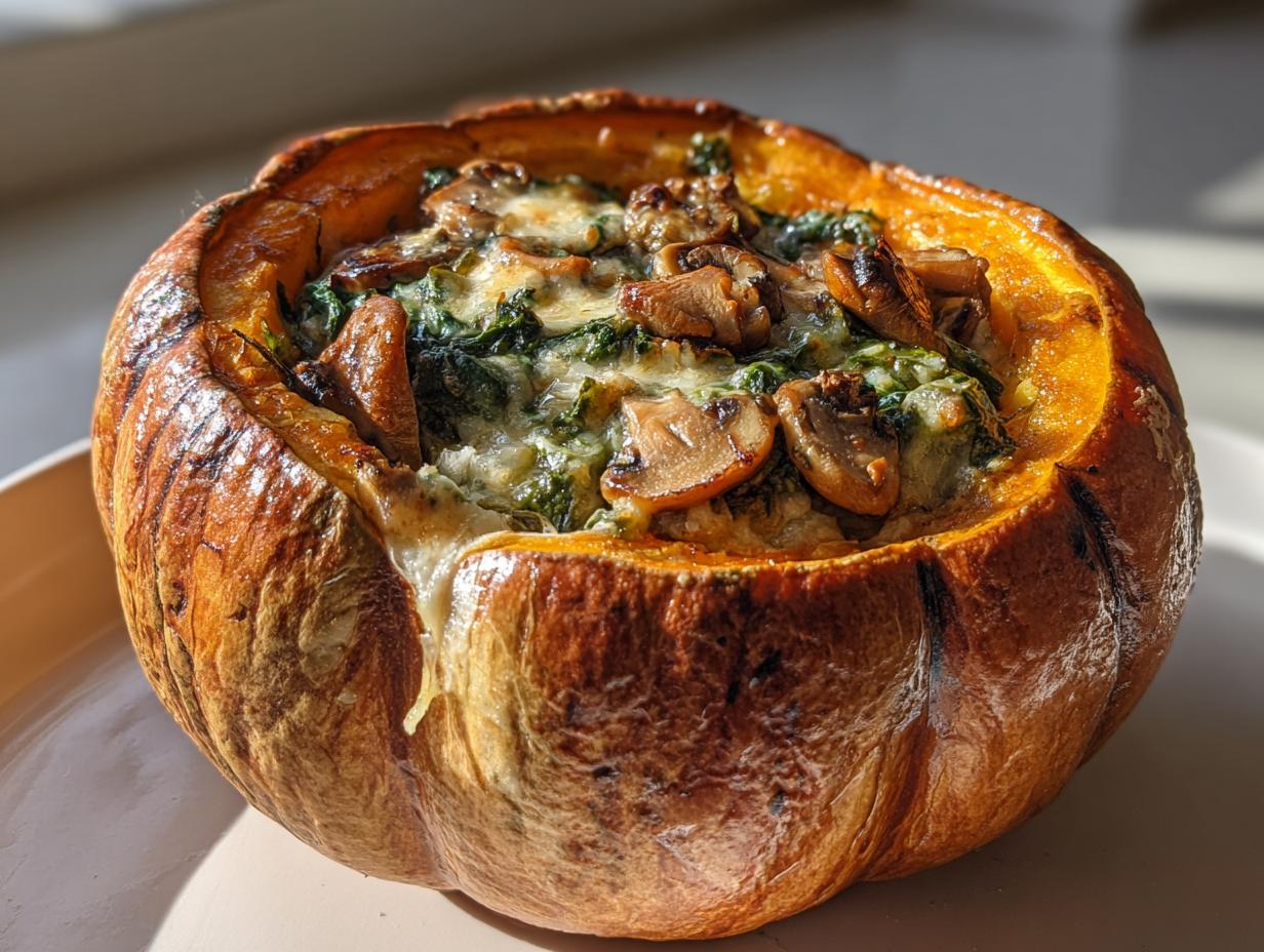 Mushroom and Spinach Stuffed Pumpkin