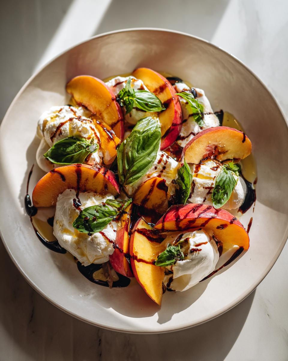 Juicy Peach Burrata Salad - A 10-Minute Summer Delight 7 Peach Burrata Salad - detail 2
