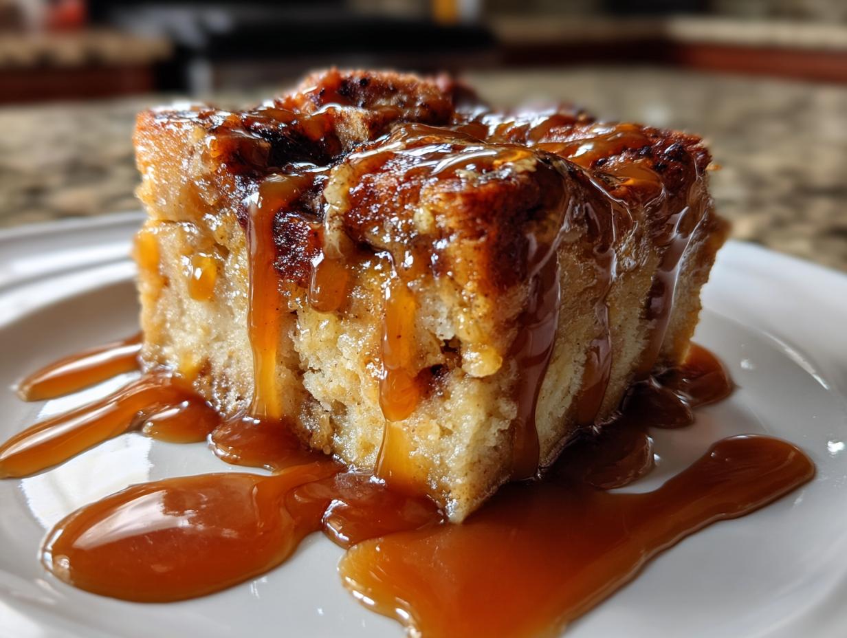 Pumpkin Bread Pudding with Caramel Sauce