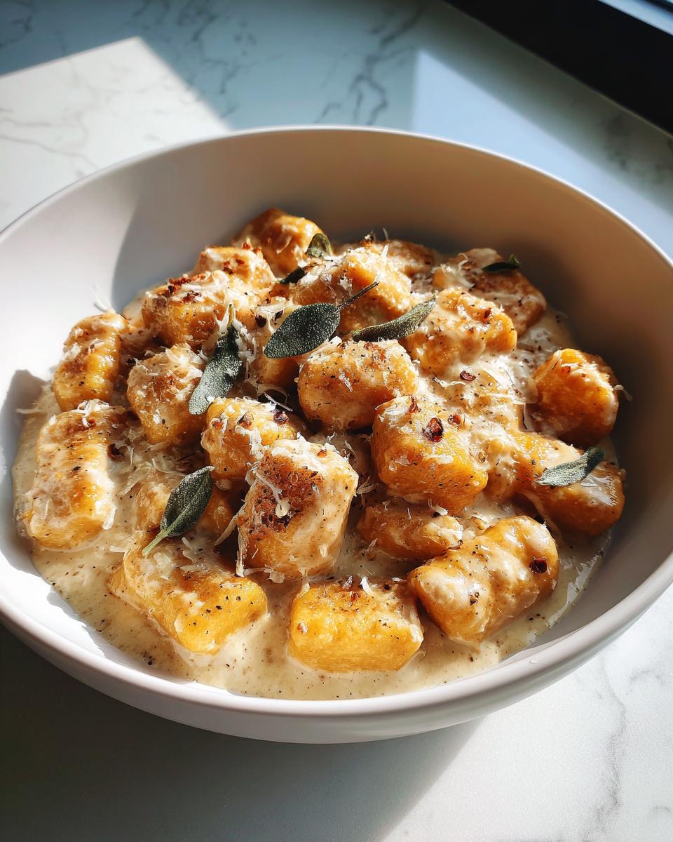 Irresistible 2-Ingredient Pumpkin Gnocchi with Parmesan Cream Sauce 7 Pumpkin Gnocchi with Parmesan Cream Sauce - detail 2