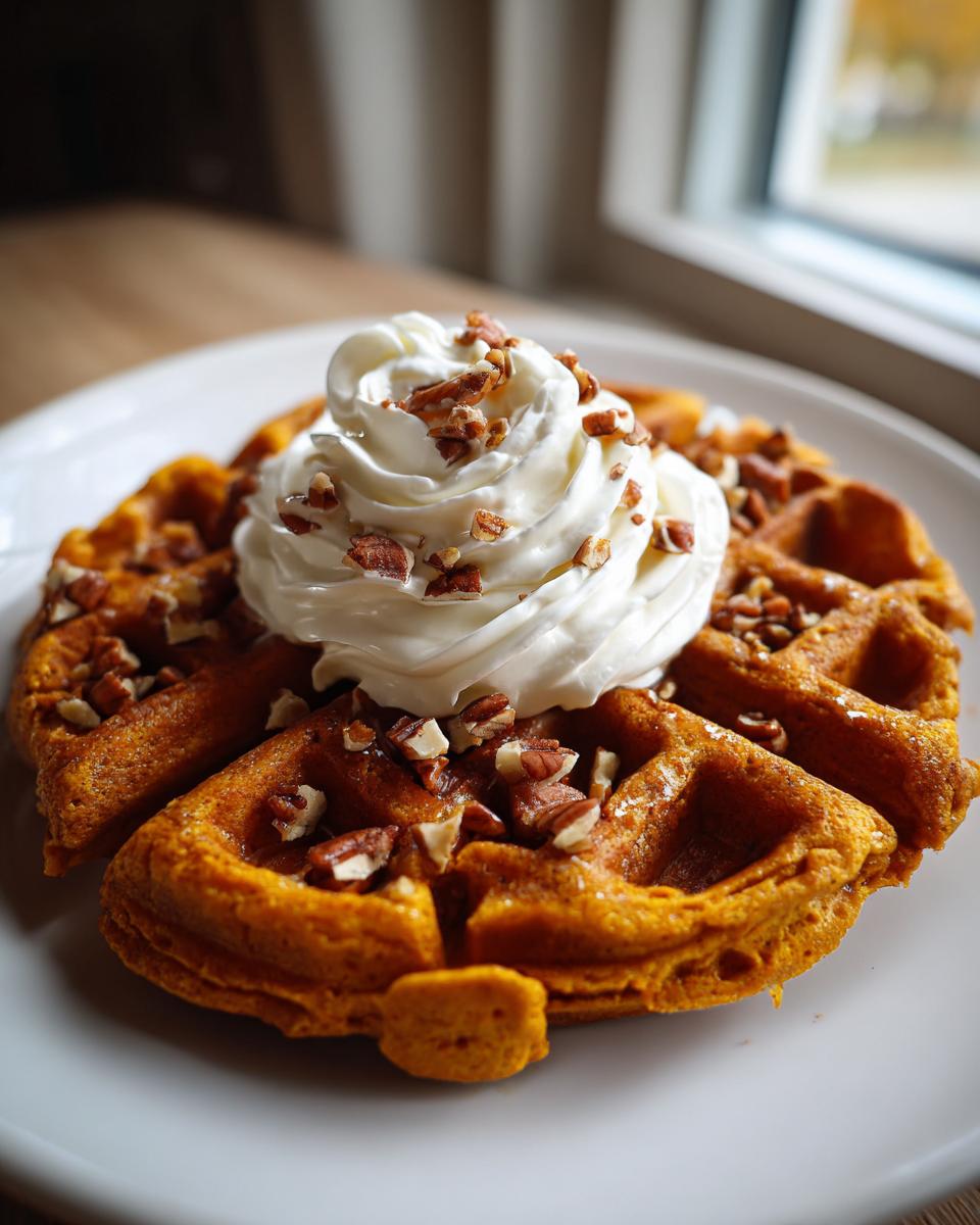 Pumpkin Waffles with Whipped Cream and Pecans - detail 1