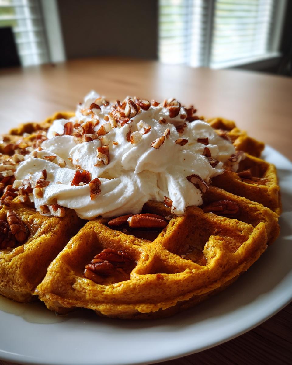Pumpkin Waffles with Whipped Cream and Pecans - detail 2