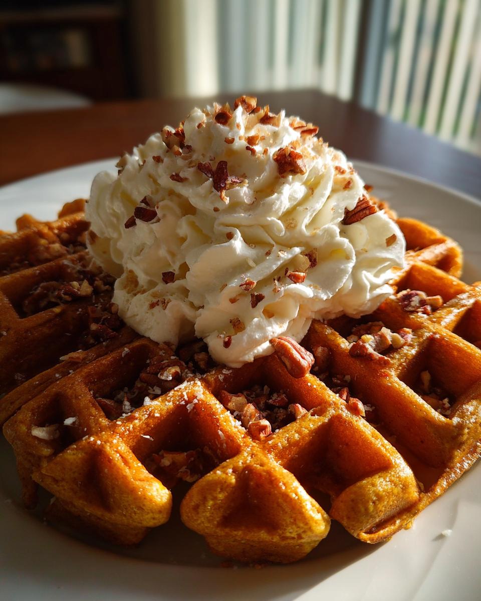 Pumpkin Waffles with Whipped Cream and Pecans - detail 3