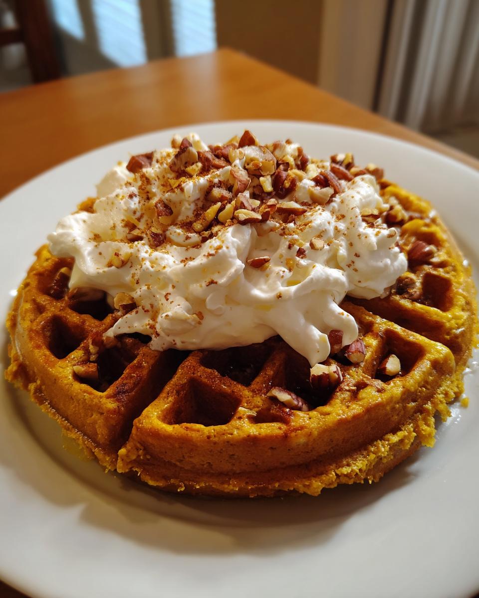 Pumpkin Waffles with Whipped Cream and Pecans - detail 4