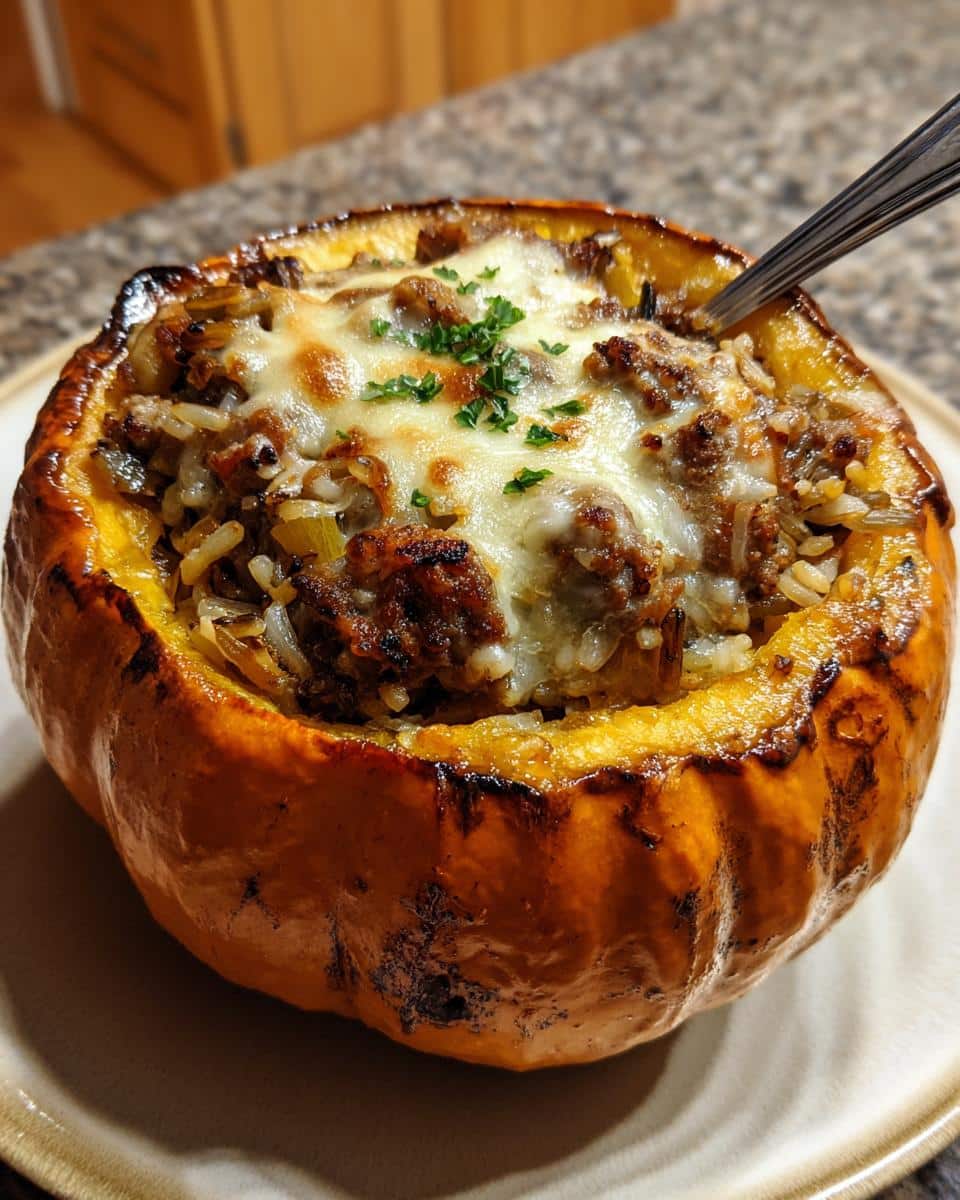 Sausage and Wild Rice Stuffed Pumpkin Recipe - A Flavor Explosion 5 Sausage and Wild Rice Stuffed Pumpkin - detail 1