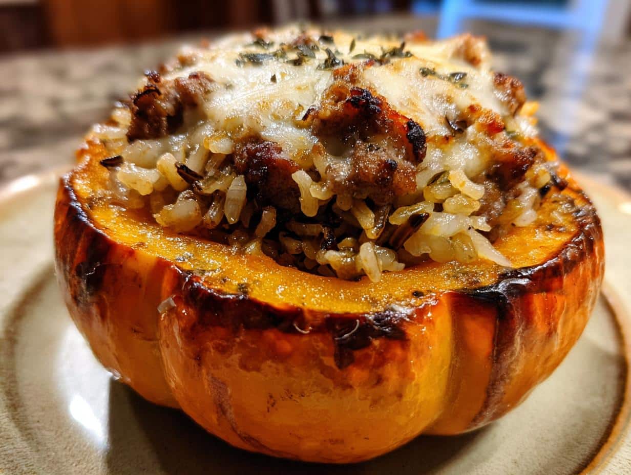 Sausage and Wild Rice Stuffed Pumpkin