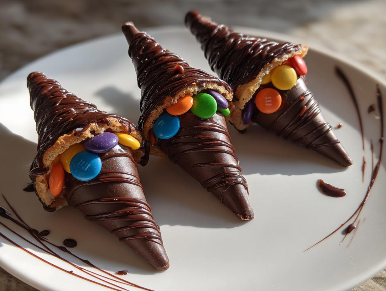 Chocolate-Dipped Cone Witch Hats Filled with Candy