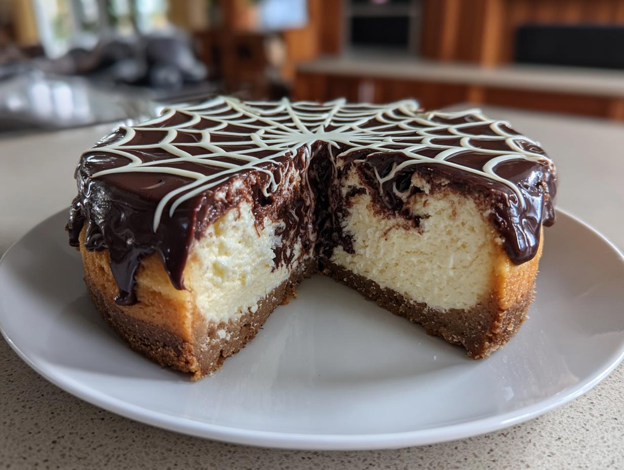 Chocolate Ganache Spider Web Cheesecake