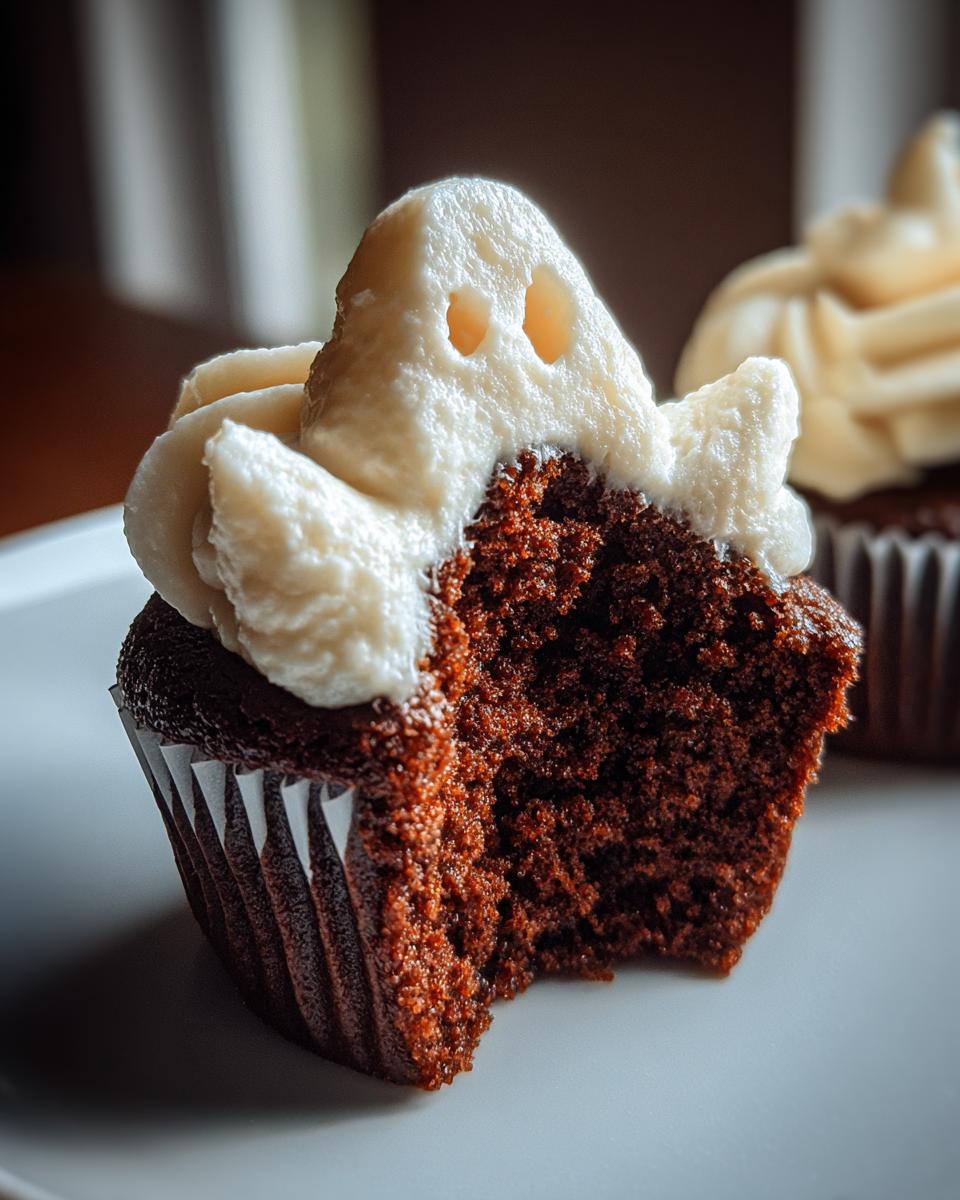 Chocolate Ghost Cupcakes with White Frosting - detail 3