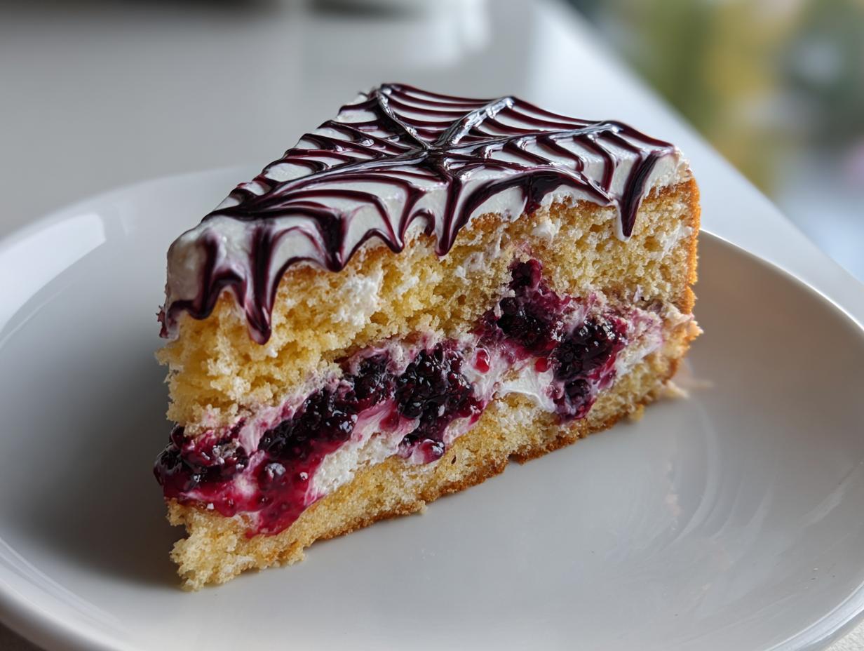 Lemon and Blackberry Spider Web Cake