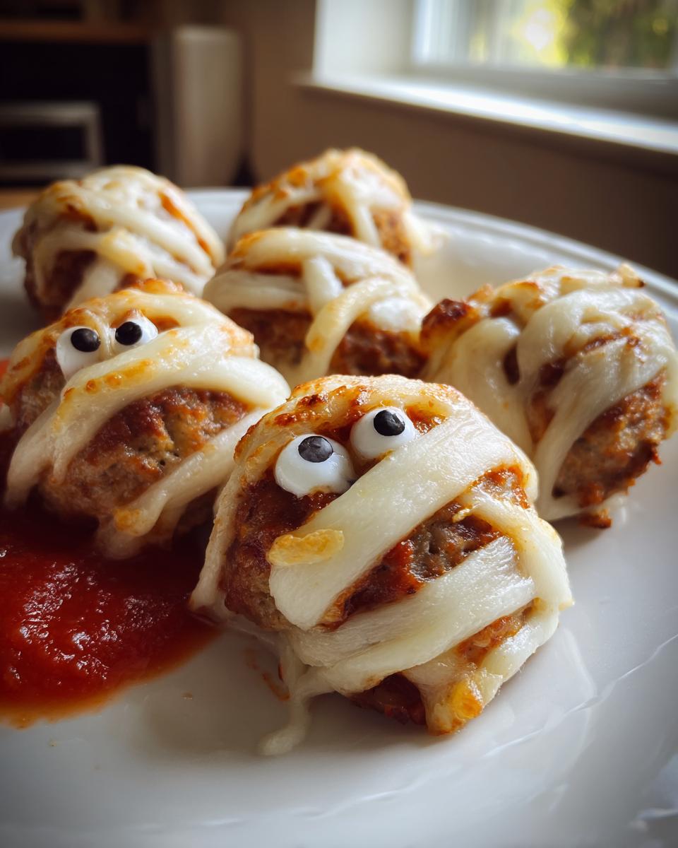 Mozzarella-Bandaged Mummy Meatballs - detail 1