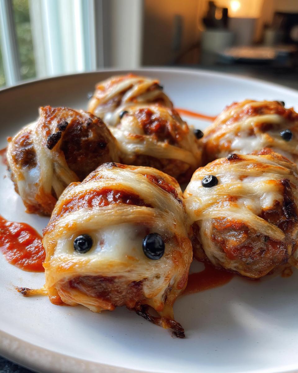 Mozzarella-Bandaged Mummy Meatballs - detail 2