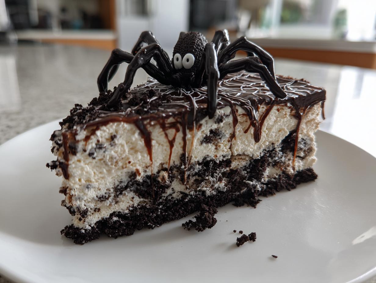No-Bake Oreo Spider Web Cake