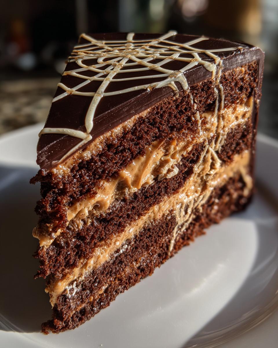 Peanut Butter and Chocolate Spider Web Layer Cake - detail 1