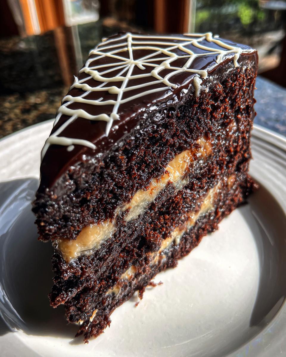 Peanut Butter and Chocolate Spider Web Layer Cake - detail 2