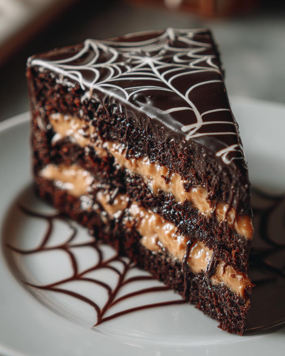 Peanut Butter and Chocolate Spider Web Layer Cake - detail 3