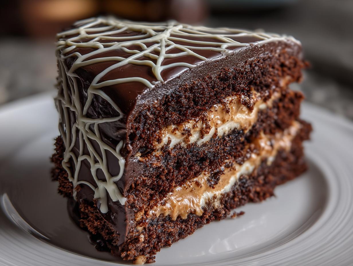 Peanut Butter and Chocolate Spider Web Layer Cake