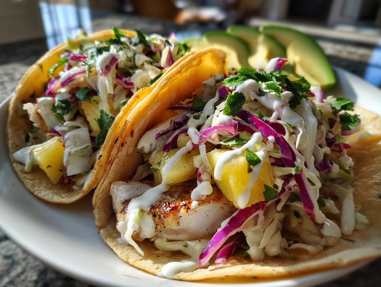 Pineapple Slaw Fish Tacos
