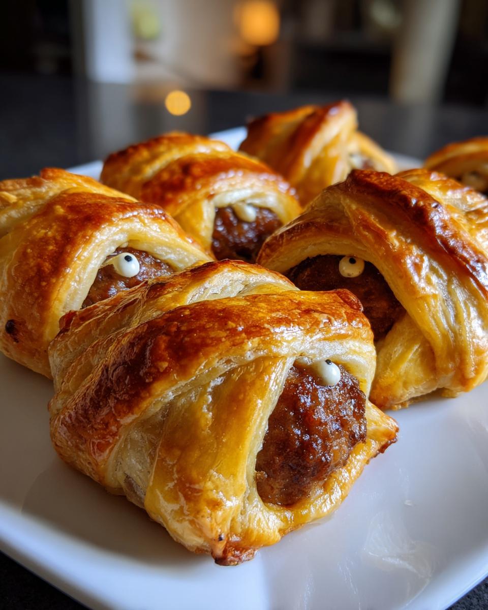 Puff Pastry Wrapped Mummy Meatballs - detail 3