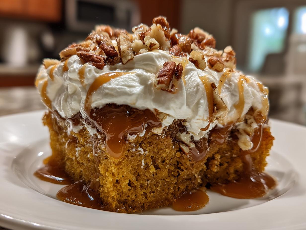 Pumpkin Caramel Bourbon Poke Cake