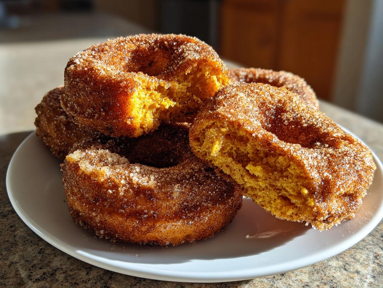 Pumpkin Donuts with Cinnamon Sugar Coating
