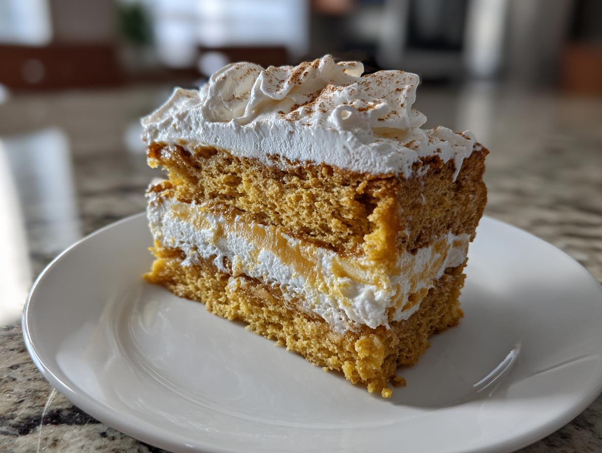 Pumpkin Magic Cake with Maple Cinnamon Whipped Cream