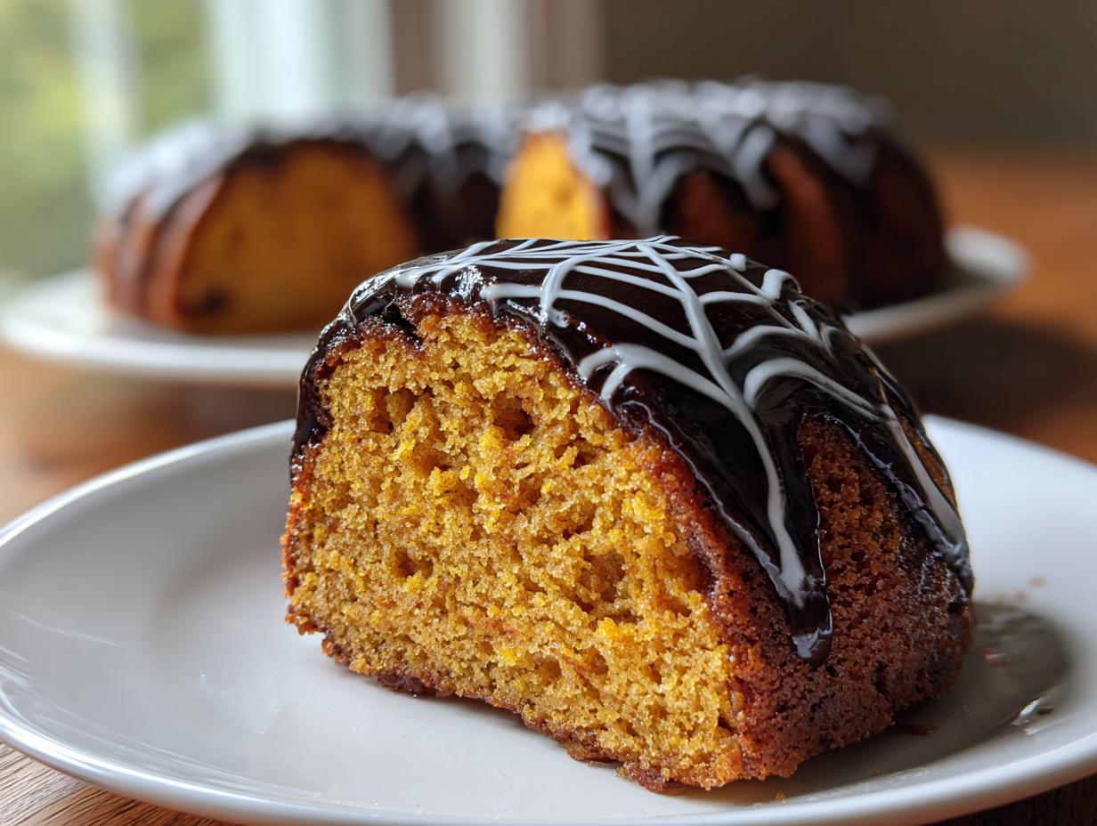 Pumpkin Spice Spider Web Bundt Cake