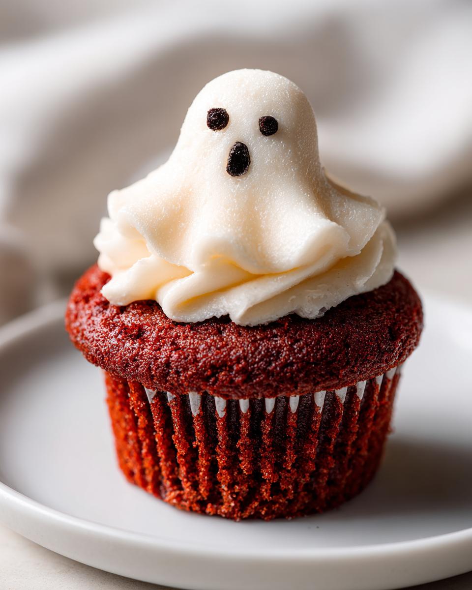 Spooky Red Velvet Ghost Cupcakes in 45 Minutes Flat 6 Red Velvet Ghost Cupcakes - detail 2