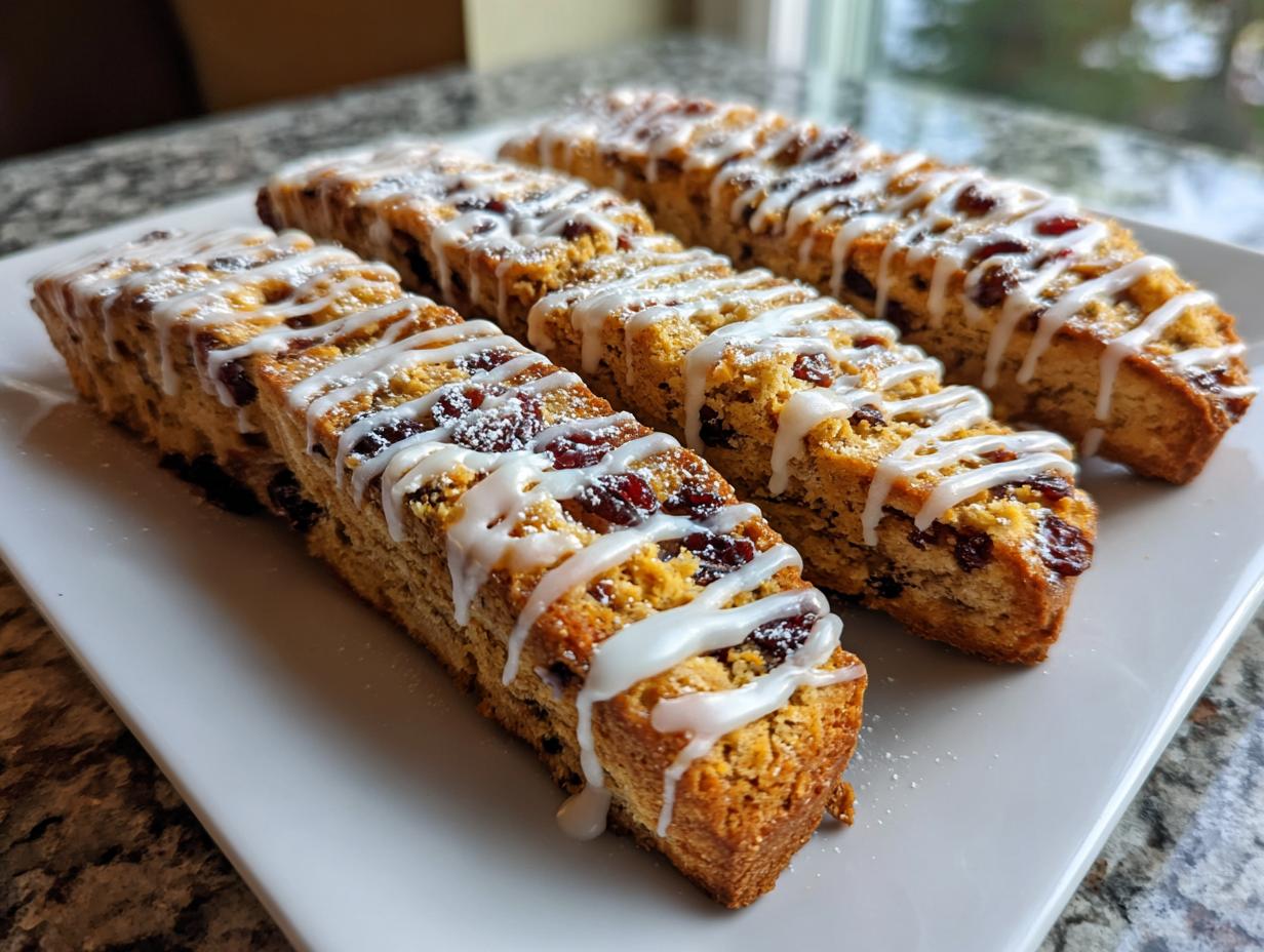 Cranberry Biscotti with Orange Glaze