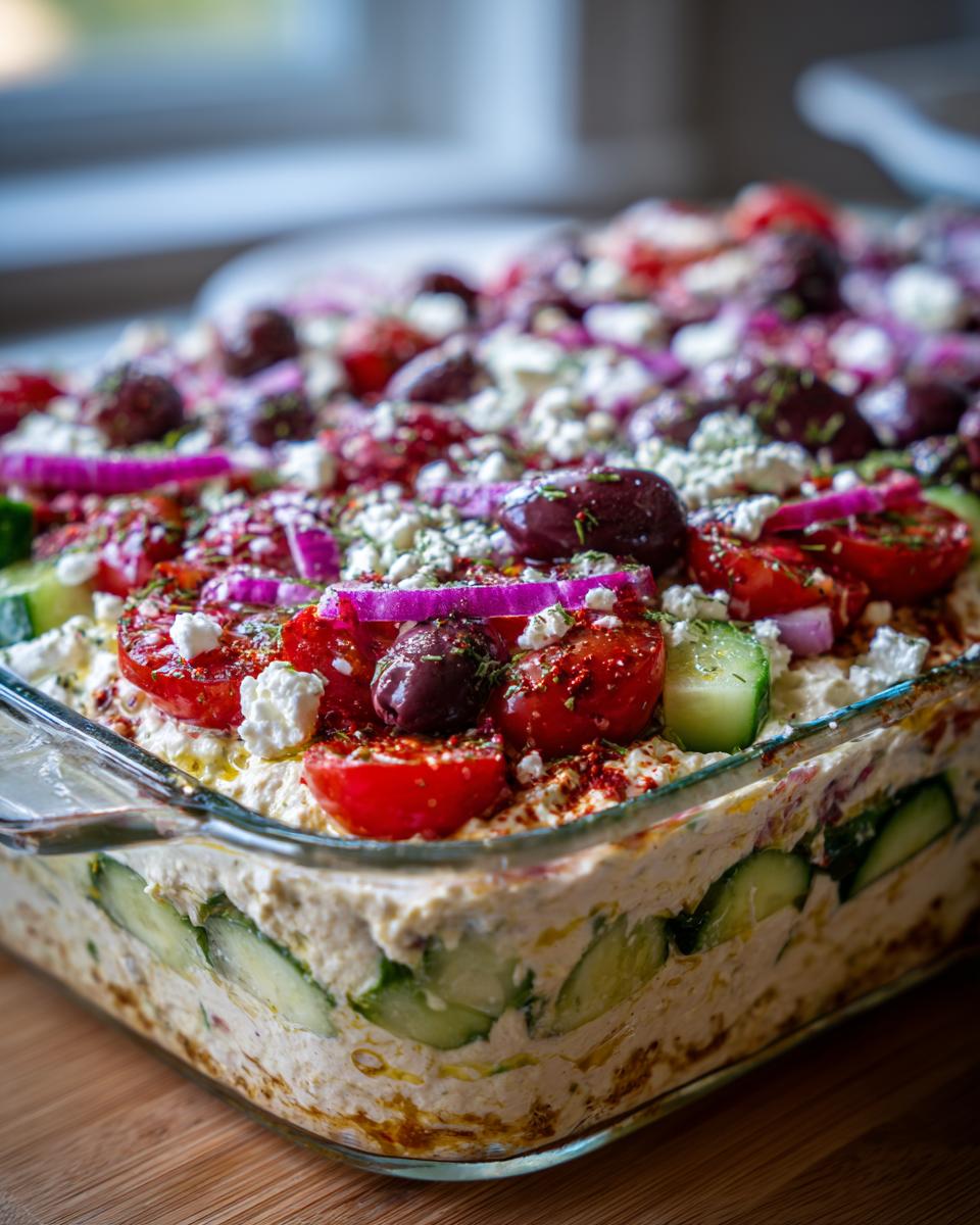 15-Minute Layered Greek Dip That Wows Every Crowd 7 Layered Greek Dip - detail 2