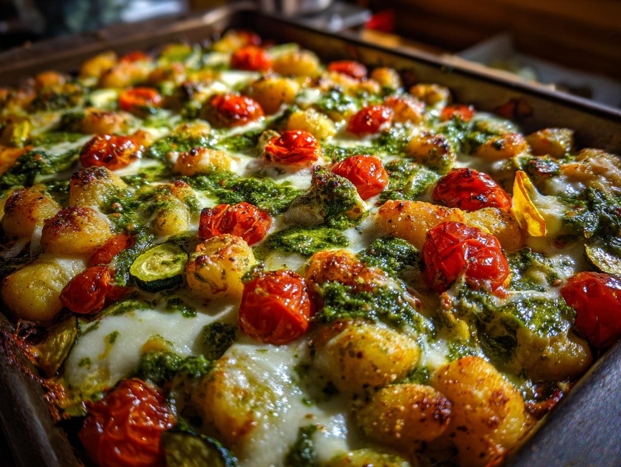 Sheet Pan Gnocchi Pesto Bake